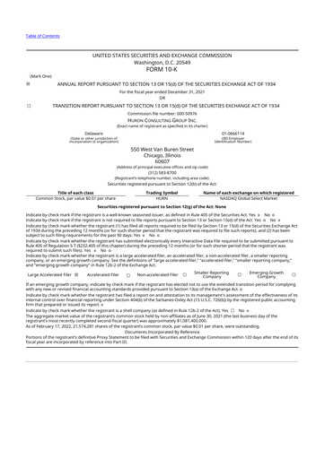 Thumbnail Huron Consulting 10-K Annual Report 2021