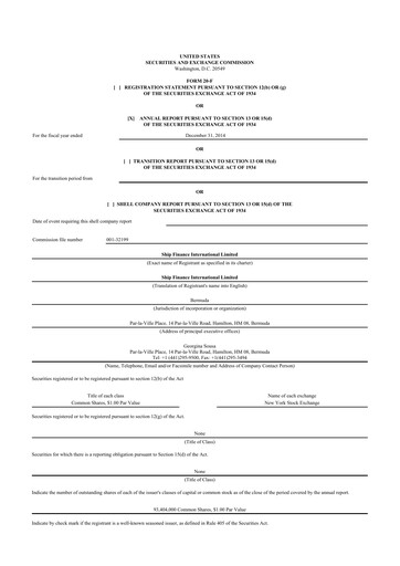 Thumbnail SFL Corp
 20-F Annual Report 2014