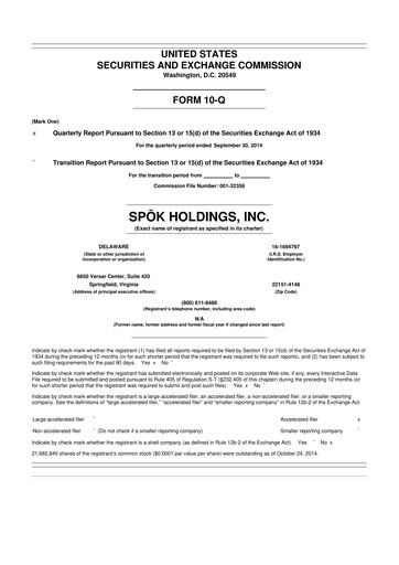 Thumbnail Spok Holdings
 10-Q Quarterly Report FY 