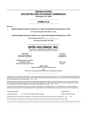Thumbnail Spok Holdings
 10-Q Quarterly Report FY 