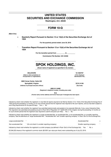 Thumbnail Spok Holdings
 10-Q Quarterly Report FY 