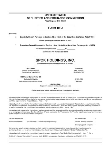 Thumbnail Spok Holdings
 10-Q Quarterly Report FY 