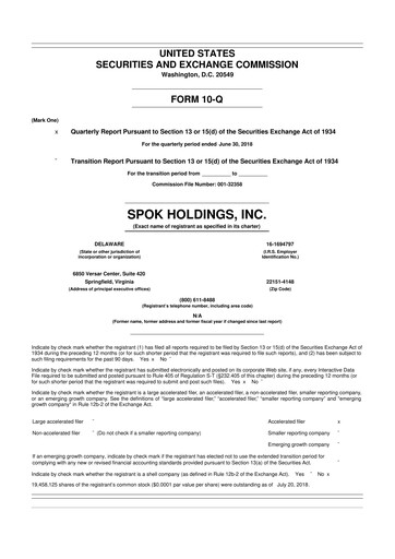 Thumbnail Spok Holdings
 10-Q Quarterly Report FY 