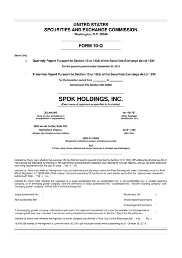 Thumbnail Spok Holdings
 10-Q Quarterly Report FY 