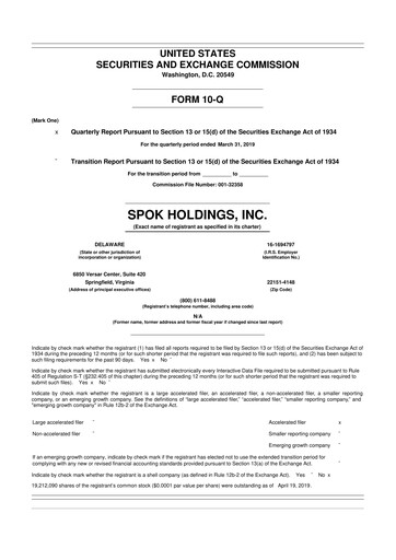 Thumbnail Spok Holdings
 10-Q Quarterly Report FY 