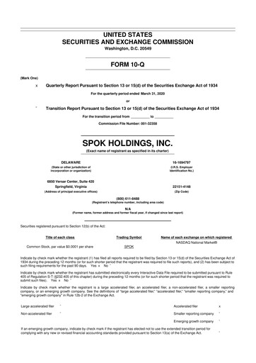 Thumbnail Spok Holdings
 10-Q Quarterly Report FY 