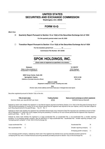 Thumbnail Spok Holdings
 10-Q Quarterly Report FY 