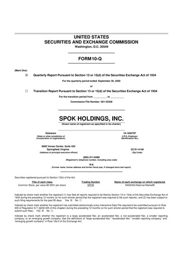 Thumbnail Spok Holdings
 10-Q Quarterly Report FY 