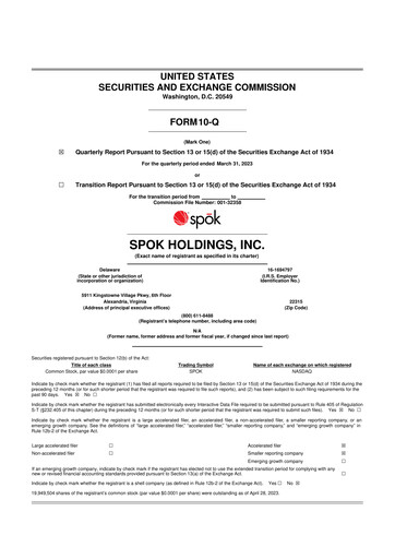 Thumbnail Spok Holdings
 10-Q Quarterly Report FY 