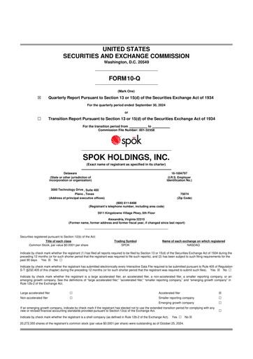 Thumbnail Spok Holdings
 10-Q Quarterly Report FY 