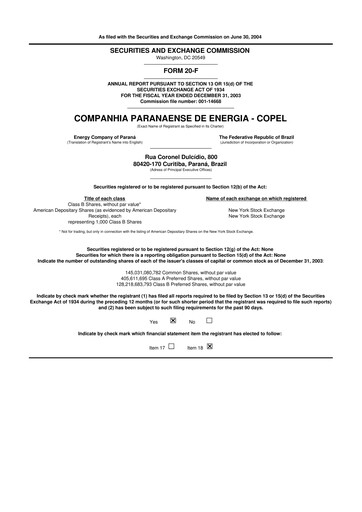 Thumbnail Companhia Paranaense de Energia (COPEL) 20-F Annual Report 