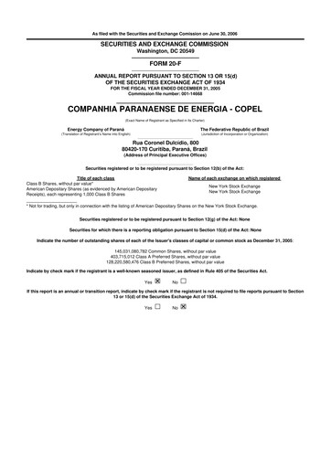 Thumbnail Companhia Paranaense de Energia (COPEL) 20-F Annual Report 