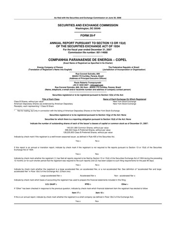 Thumbnail Companhia Paranaense de Energia (COPEL) 20-F Annual Report 