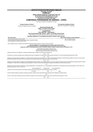 Thumbnail Companhia Paranaense de Energia (COPEL) 20-F Annual Report 