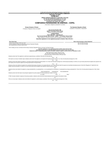 Thumbnail Companhia Paranaense de Energia (COPEL) 20-F Annual Report 