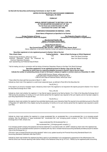 Thumbnail Companhia Paranaense de Energia (COPEL) 20-F Annual Report 2020