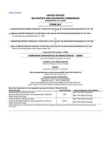 Thumbnail Cemig 20-F Annual Report 2020