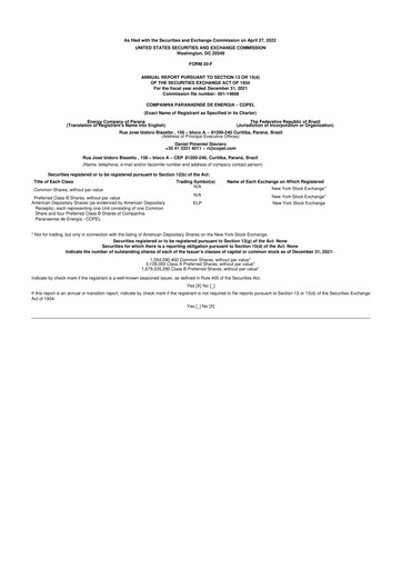 Thumbnail Companhia Paranaense de Energia (COPEL) 20-F Annual Report 2021
