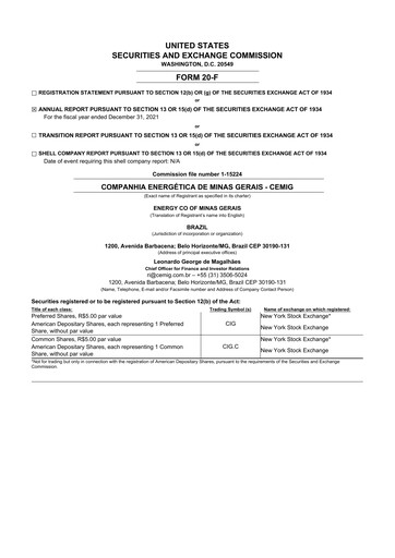 Thumbnail Cemig 20-F Annual Report 2021