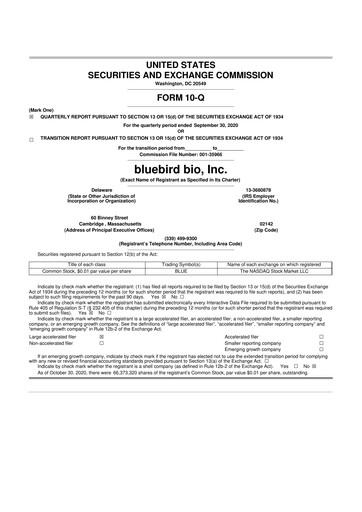 Thumbnail bluebird bio
 10-Q Quarterly Report FY 