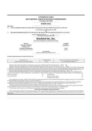 Thumbnail bluebird bio
 10-K Annual Report 2020