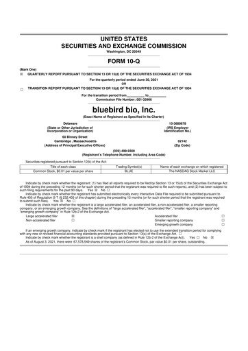 Thumbnail bluebird bio
 10-Q Quarterly Report FY 