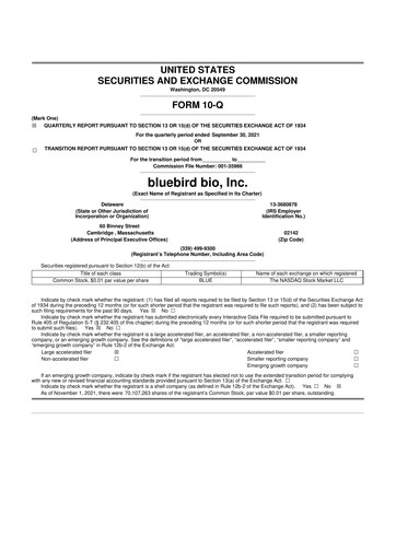 Thumbnail bluebird bio
 10-Q Quarterly Report FY 