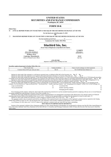 Thumbnail bluebird bio
 10-K Annual Report 2021