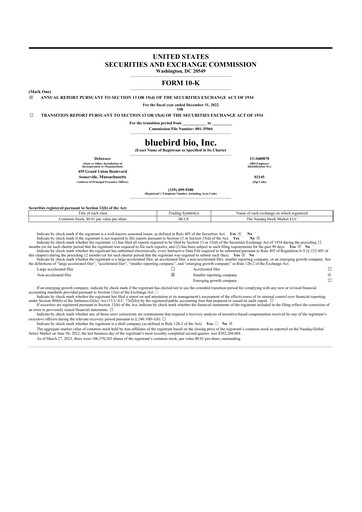 Thumbnail bluebird bio
 10-K Annual Report 2022