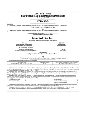 Thumbnail bluebird bio
 10-Q Quarterly Report FY 
