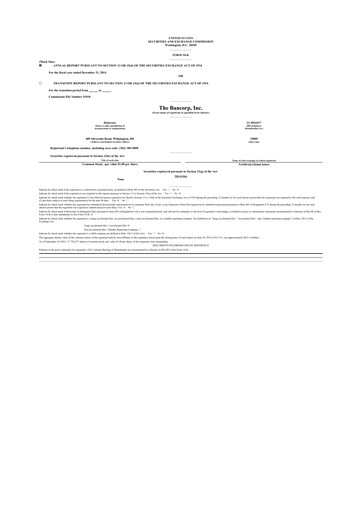 Thumbnail The Bancorp, Inc. 10-K Annual Report 2014