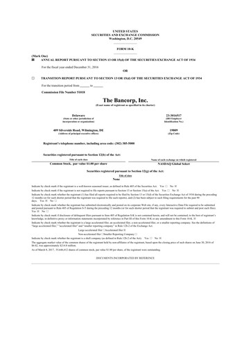 Thumbnail The Bancorp, Inc. 10-K Annual Report 2016