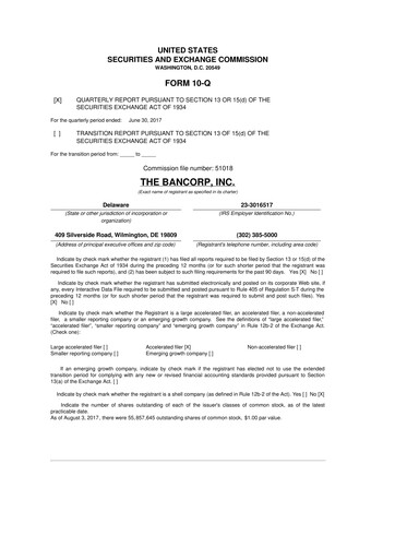 Thumbnail The Bancorp, Inc. 10-Q Quarterly Report FY2017 