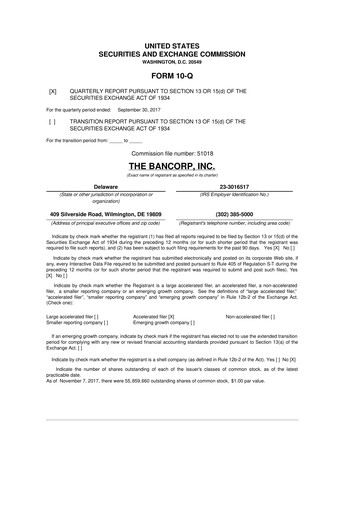 Thumbnail The Bancorp, Inc. 10-Q Quarterly Report FY2017 