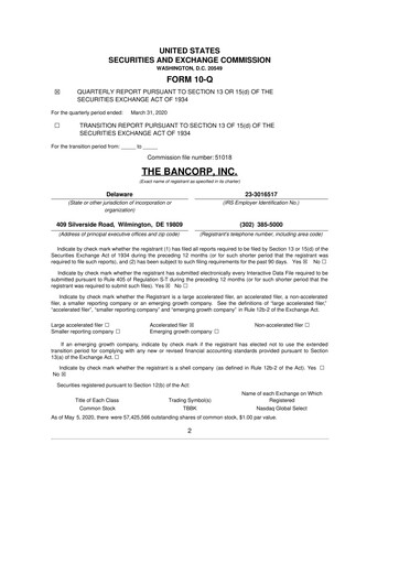 Thumbnail The Bancorp, Inc. 10-Q Quarterly Report FY2020 