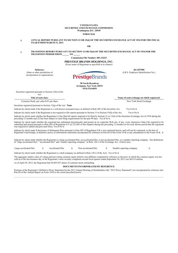 Thumbnail Prestige Consumer Healthcare 10-K Annual Report 2012