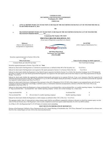 Thumbnail Prestige Consumer Healthcare 10-K Annual Report 2013