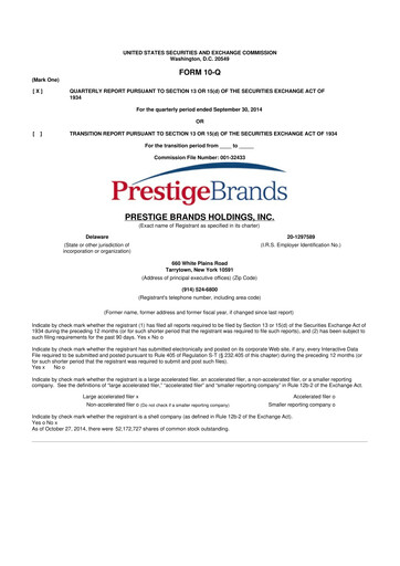 Thumbnail Prestige Consumer Healthcare 10-Q Quarterly Report FY2015 
