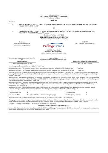 Thumbnail Prestige Consumer Healthcare 10-K Annual Report 2015