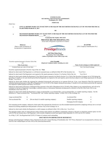Thumbnail Prestige Consumer Healthcare 10-K Annual Report 2017