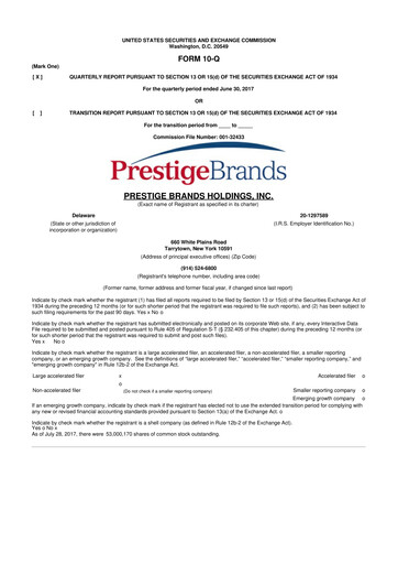 Thumbnail Prestige Consumer Healthcare 10-Q Quarterly Report FY2018 
