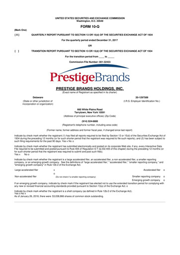 Thumbnail Prestige Consumer Healthcare 10-Q Quarterly Report FY2018 
