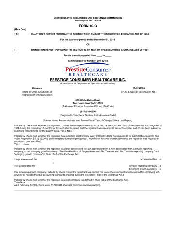 Thumbnail Prestige Consumer Healthcare 10-Q Quarterly Report FY2019 