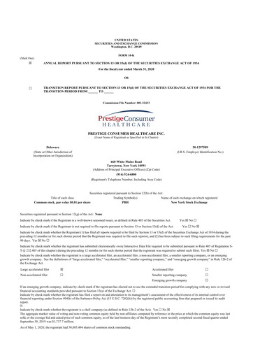 Thumbnail Prestige Consumer Healthcare 10-K Annual Report 2020