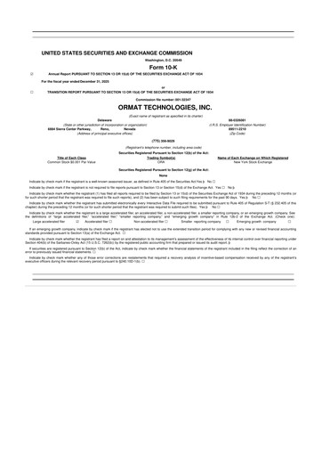 Vorschaubild Ormat Technologies
 10-K Jahresbericht 2025