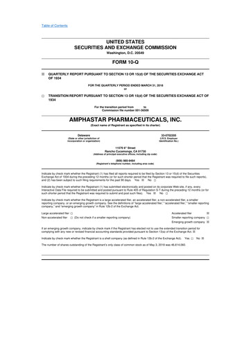 Thumbnail Amphastar Pharmaceuticals 10-Q Quarterly Report FY2018 