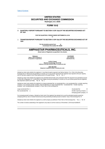 Thumbnail Amphastar Pharmaceuticals 10-Q Quarterly Report FY2018 
