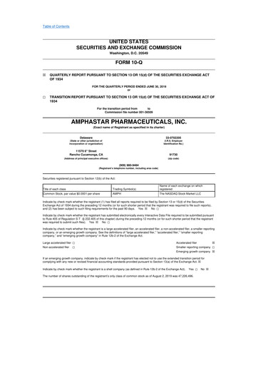 Thumbnail Amphastar Pharmaceuticals 10-Q Quarterly Report FY2019 