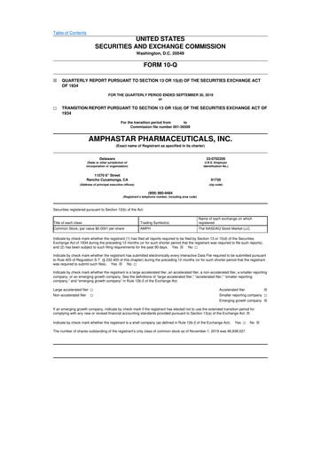 Thumbnail Amphastar Pharmaceuticals 10-Q Quarterly Report FY2019 