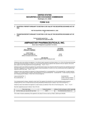 Thumbnail Amphastar Pharmaceuticals 10-Q Quarterly Report FY2020 